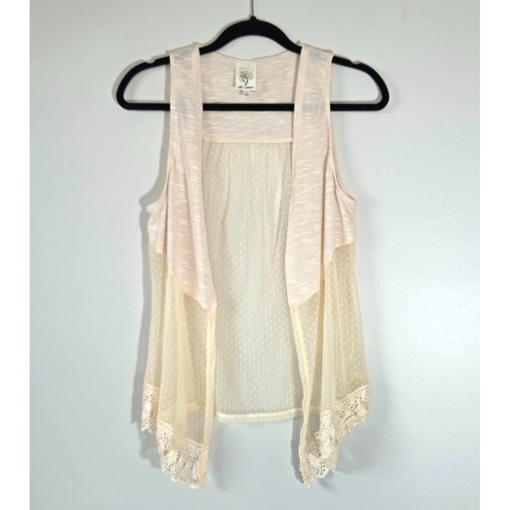 Womens Sheer Polka Dot Lace Crochet Ivory Kimono Size M Fairy Boho